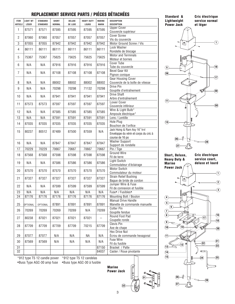 Replacement service parts / piéces détachées | Atwood Mobile Products MPD 87083 User Manual | Page 3 / 5