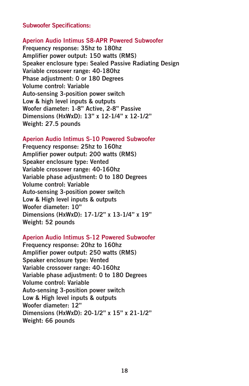 Aperion Audio Intimus Series User Manual | Page 20 / 21