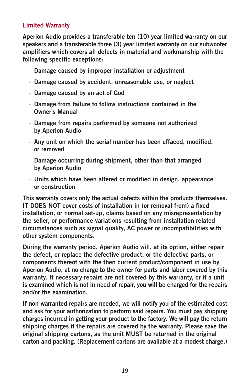 Aperion Audio Intimus Series User Manual | Page 21 / 21