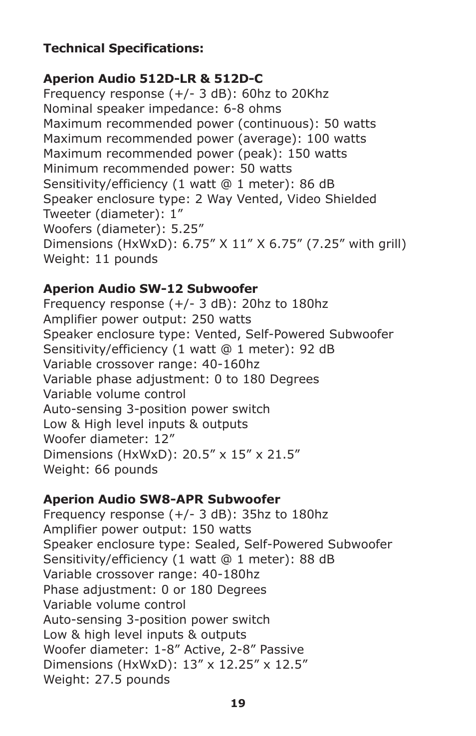 Aperion Audio SW-12 User Manual | Page 22 / 23