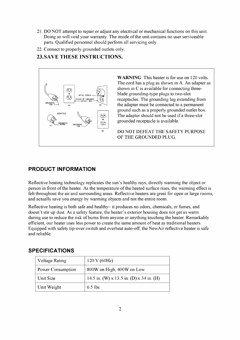 NewAir AH-320E User Manual | Page 3 / 7