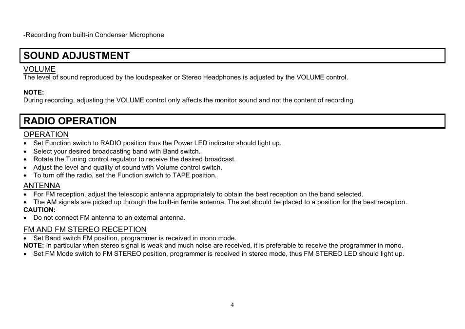 Sound adjustment, Radio operation | Hyundai H-1203 User Manual | Page 4 / 13