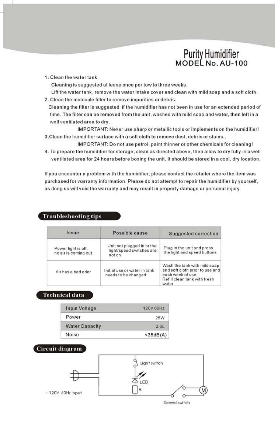 Purity humidifier | NewAir AU-100 User Manual | Page 4 / 4