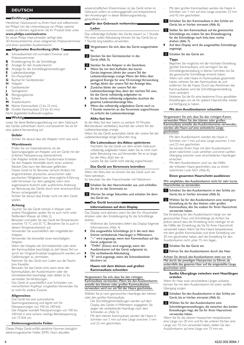 Deutsch | Philips HAIRCLIPPER Series 9000 Haarschneider User Manual | Page 4 / 9
