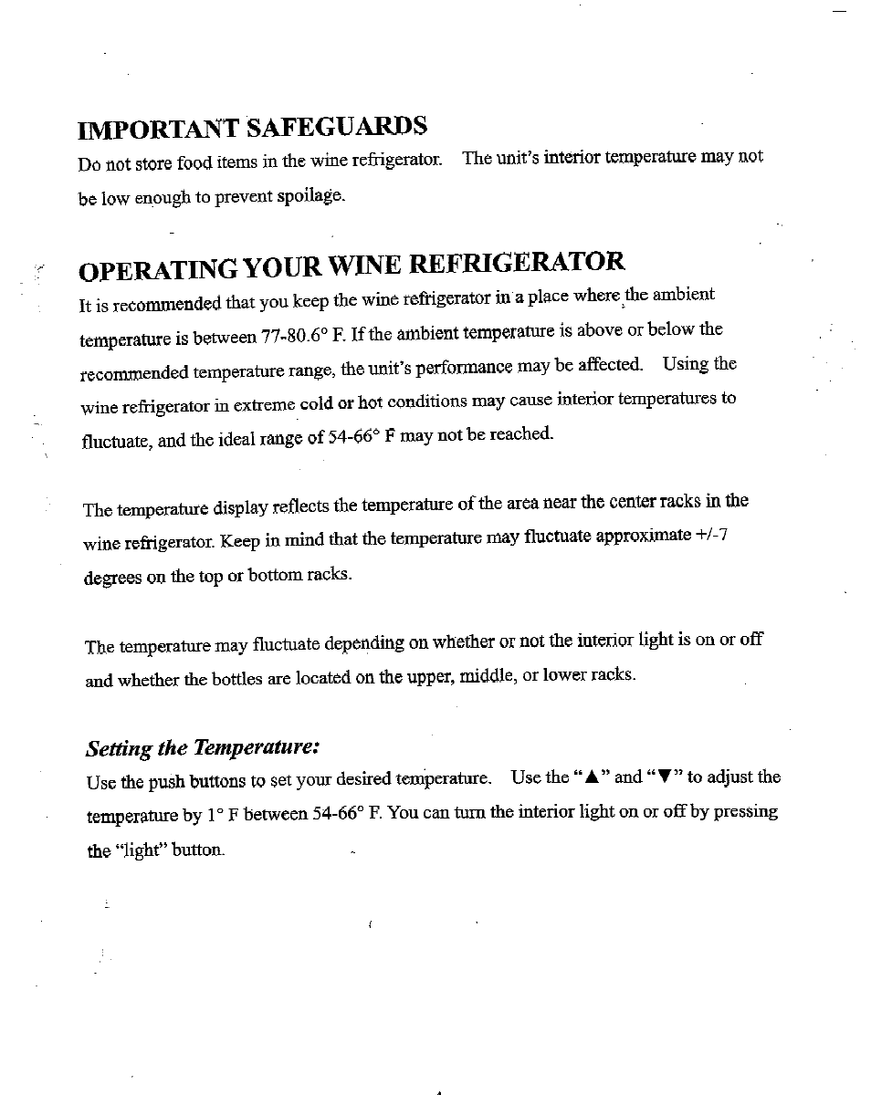 Important safeguards, Operating your wine refrigerator, Setting the temperature | NewAir AW-281E User Manual | Page 6 / 8