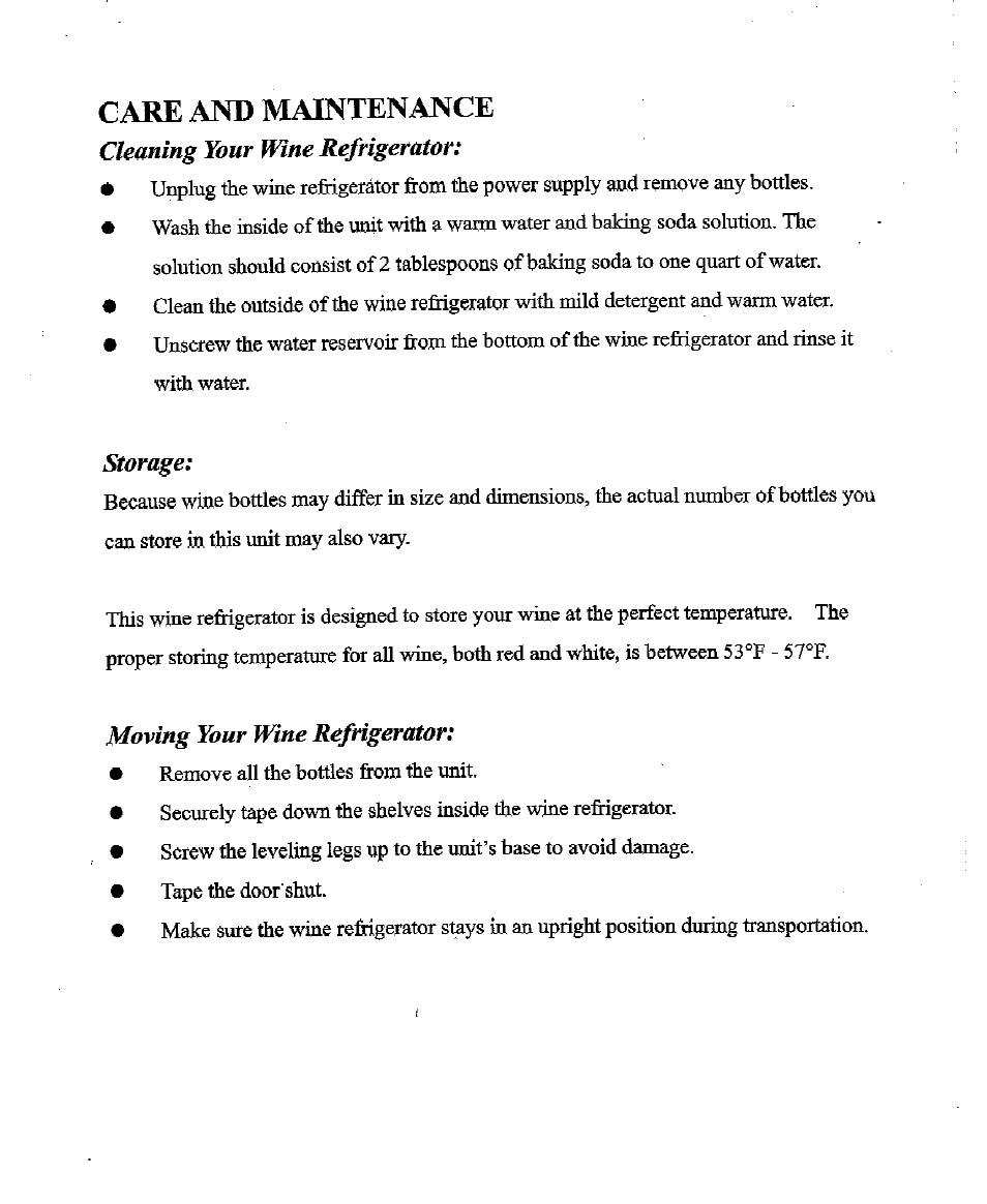 Care and maintenance, Cleaning your wine refrigerator, Storage | Moving your wine refrigerator | NewAir AW-281E User Manual | Page 7 / 8