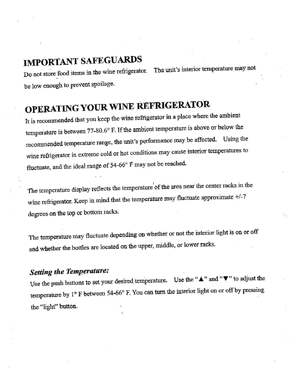 Important safeguards, Operating your wine refrigerator, Setting the temperature | NewAir AW-281E User Manual | Page 8 / 8