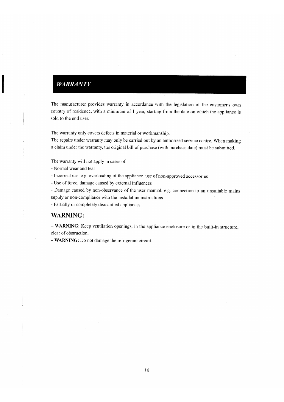 Warning | NewAir AI-400 Series User Manual | Page 18 / 18