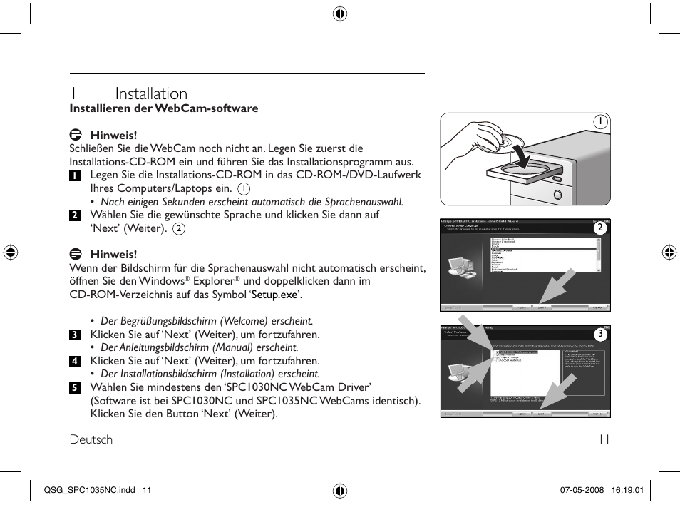 1 installation | Philips Webcam User Manual | Page 11 / 32