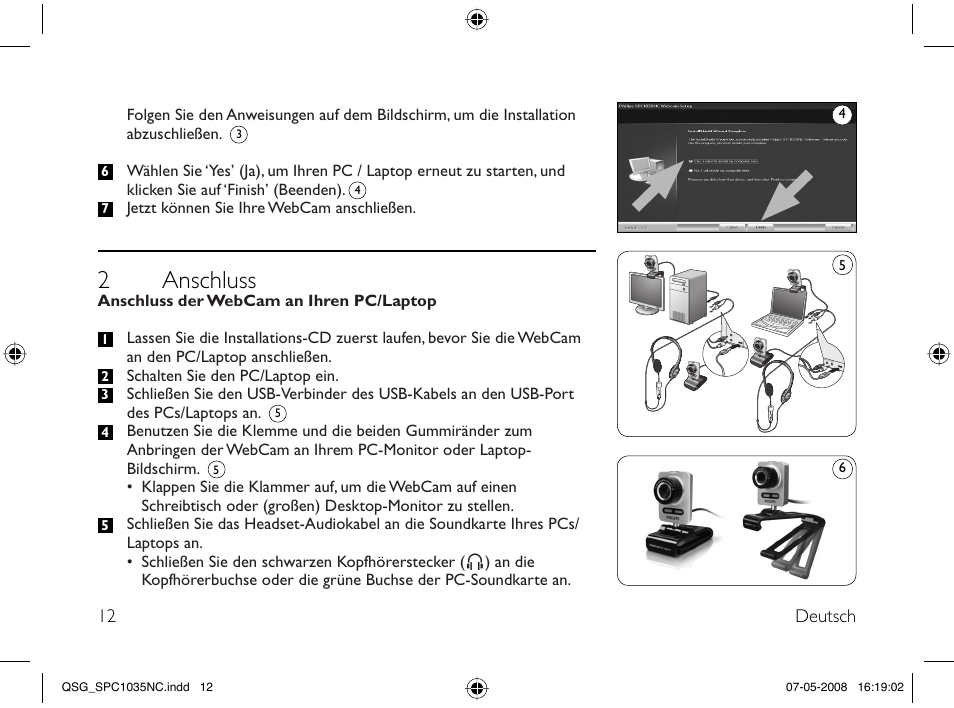 2 anschluss | Philips Webcam User Manual | Page 12 / 32