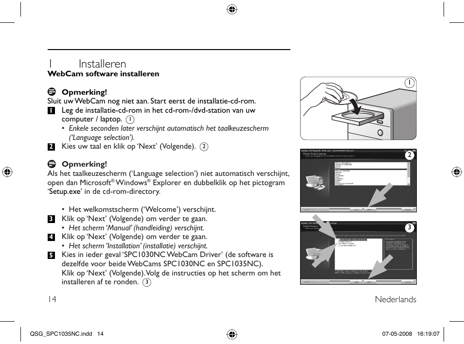 1 installeren | Philips Webcam User Manual | Page 14 / 32