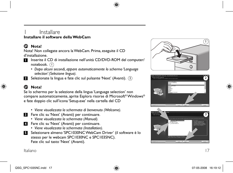 1 installare | Philips Webcam User Manual | Page 17 / 32