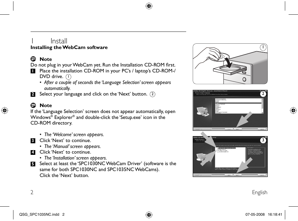 1 install | Philips Webcam User Manual | Page 2 / 32