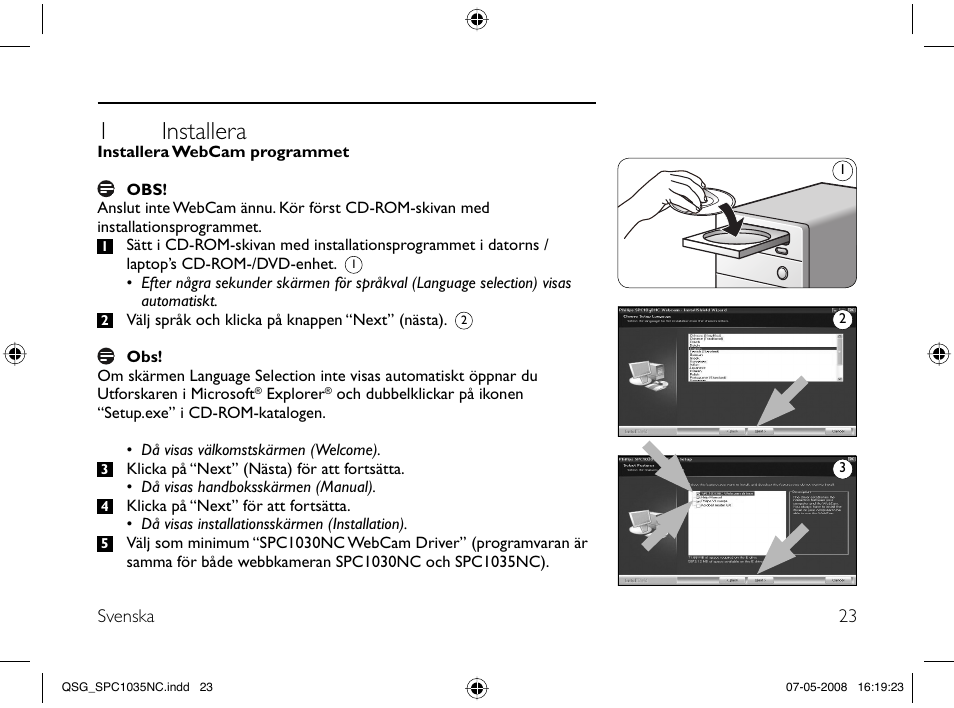 1 installera | Philips Webcam User Manual | Page 23 / 32