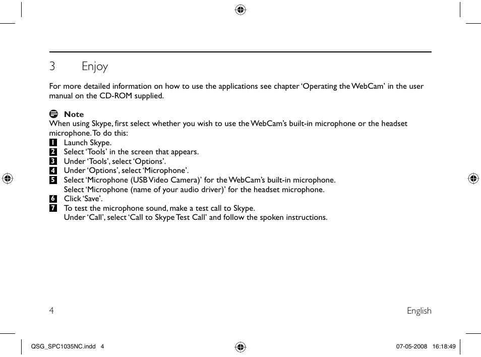 3 enjoy | Philips Webcam User Manual | Page 4 / 32