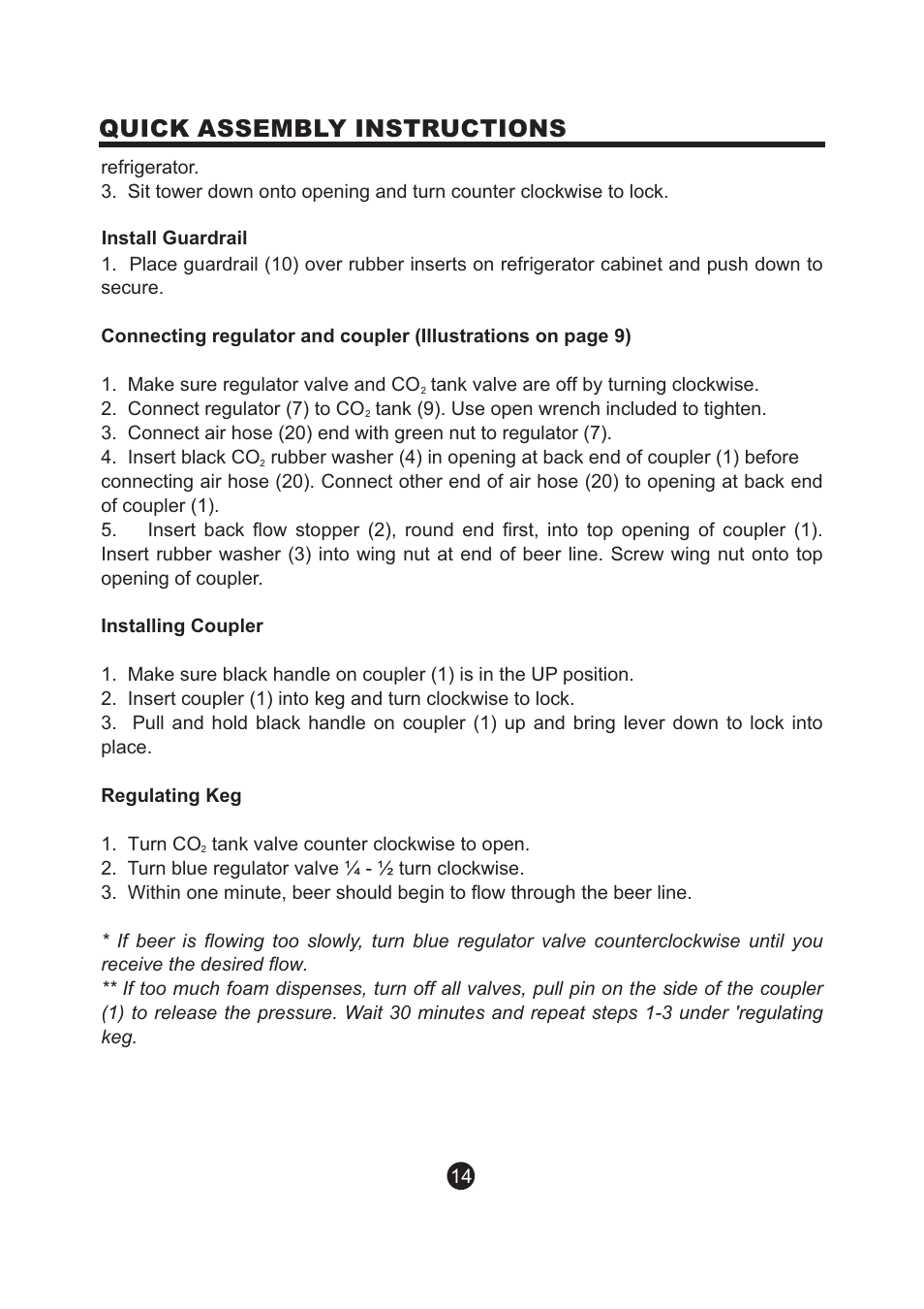 页 15, Quick assembly instructions | NewAir Kegerator AK-200 User Manual | Page 15 / 17
