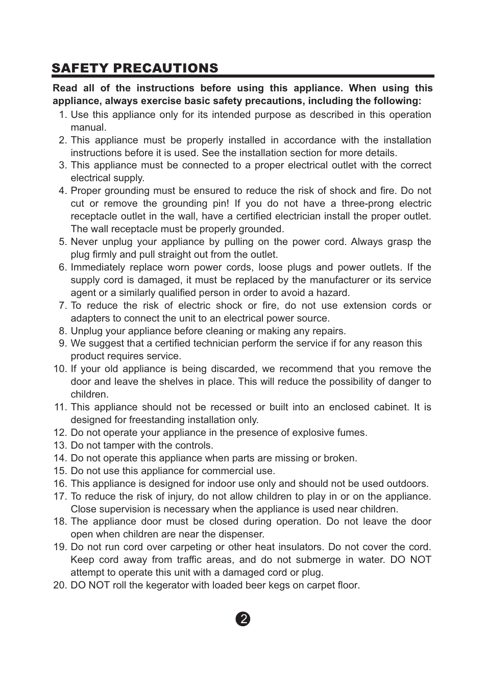 2safety precautions | NewAir Kegerator AK-200 User Manual | Page 3 / 17