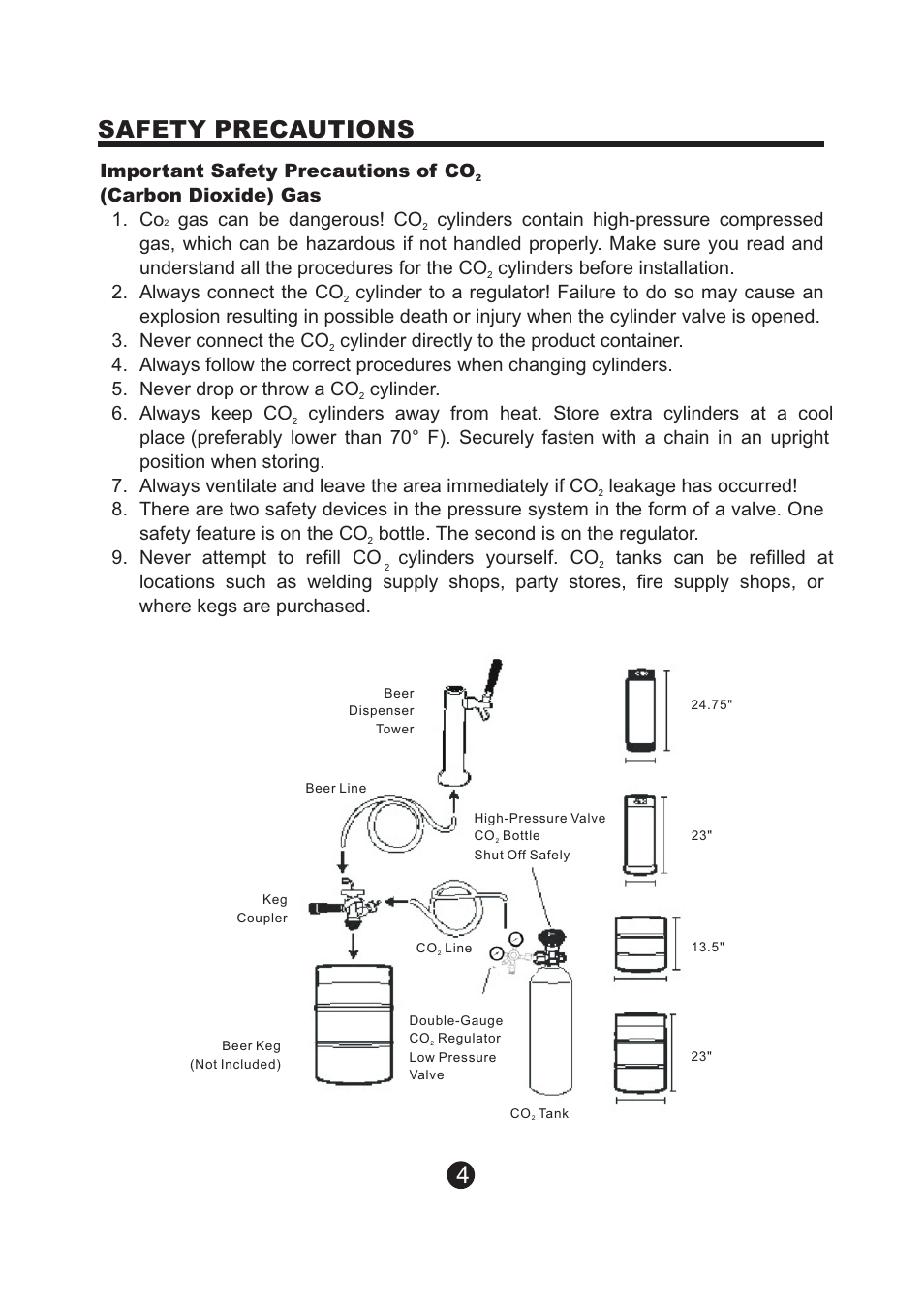 4safety precautions, Important safety precautions of co, Carbon dioxide) gas co | NewAir Kegerator AK-200 User Manual | Page 5 / 17