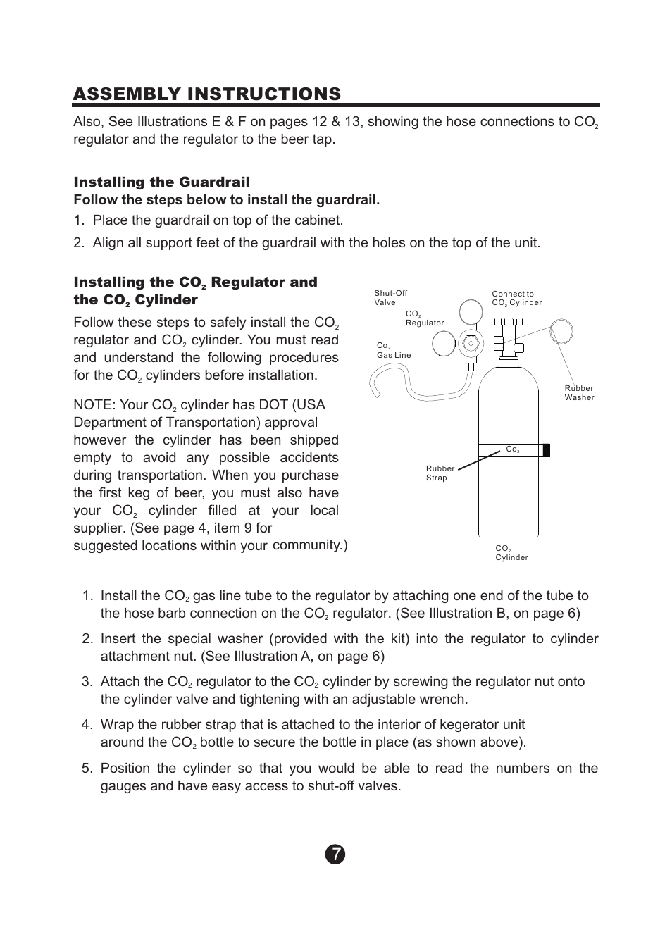 7assembly instructions, The co cylinder, Follow these steps to safely install the co | Regulator and co cylinder. you must read | NewAir Kegerator AK-200 User Manual | Page 8 / 17