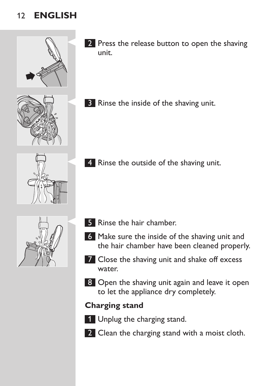 Charging stand, English | Philips NIVEA FOR MEN Rasierer User Manual | Page 10 / 124