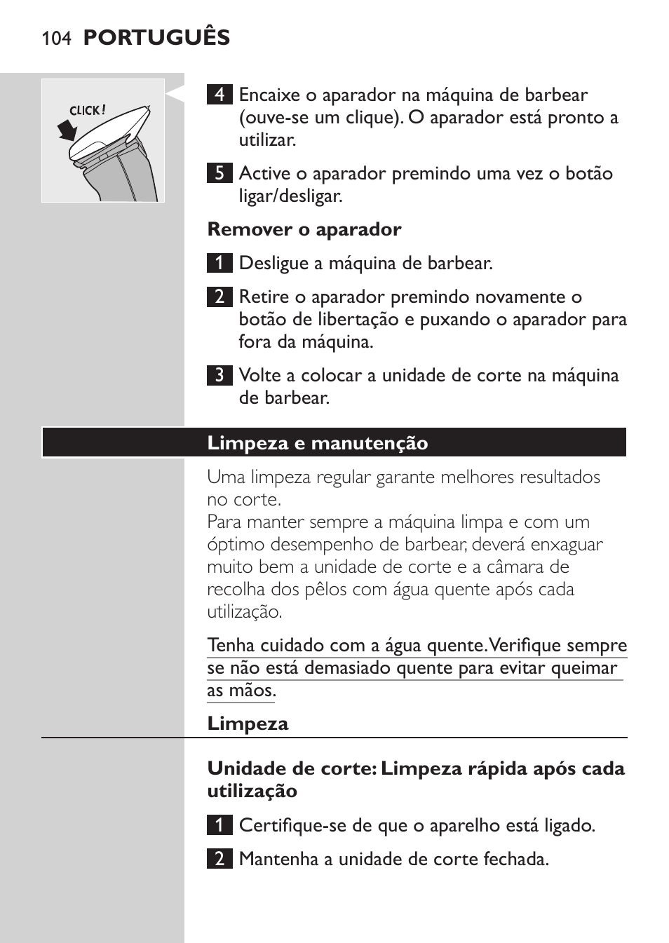 Remover o aparador, Limpeza e manutenção | Philips NIVEA FOR MEN Rasierer User Manual | Page 102 / 124
