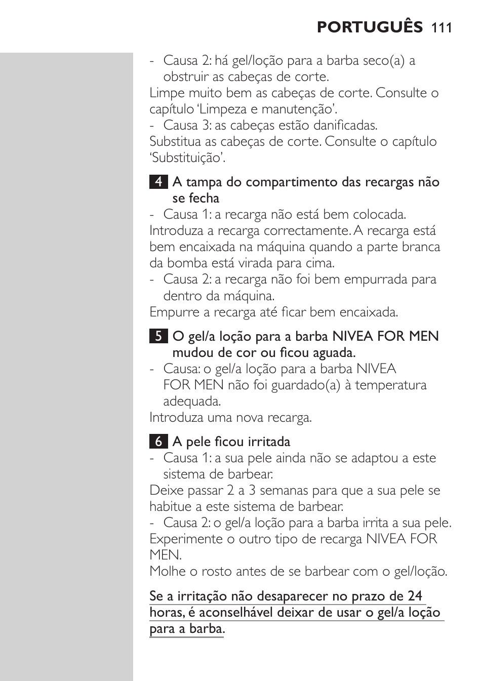 Philips NIVEA FOR MEN Rasierer User Manual | Page 109 / 124