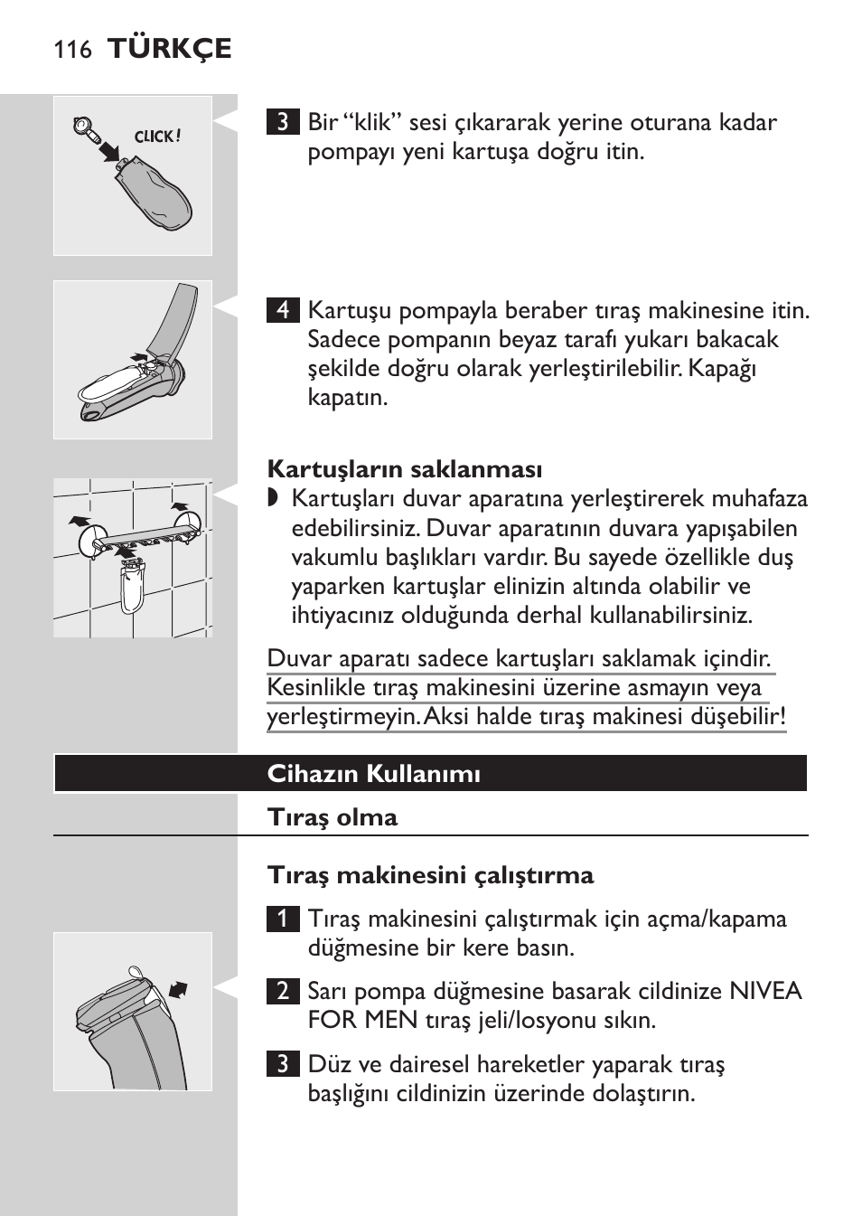 Kartuşların değiştirilmesi, Kartuşların saklanması | Philips NIVEA FOR MEN Rasierer User Manual | Page 114 / 124