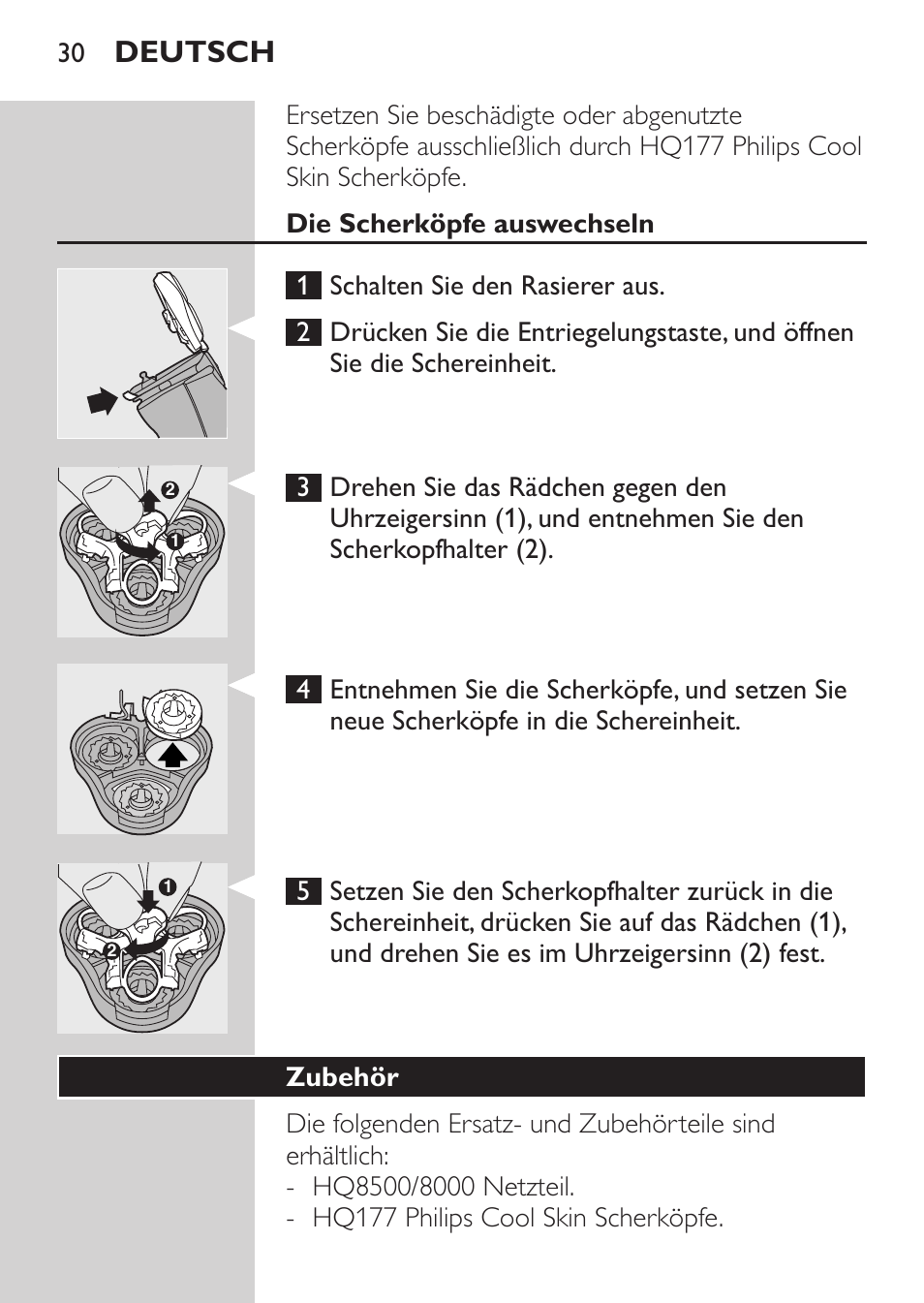 Ersatz, Die scherköpfe auswechseln, Deutsch | Philips NIVEA FOR MEN Rasierer User Manual | Page 28 / 124