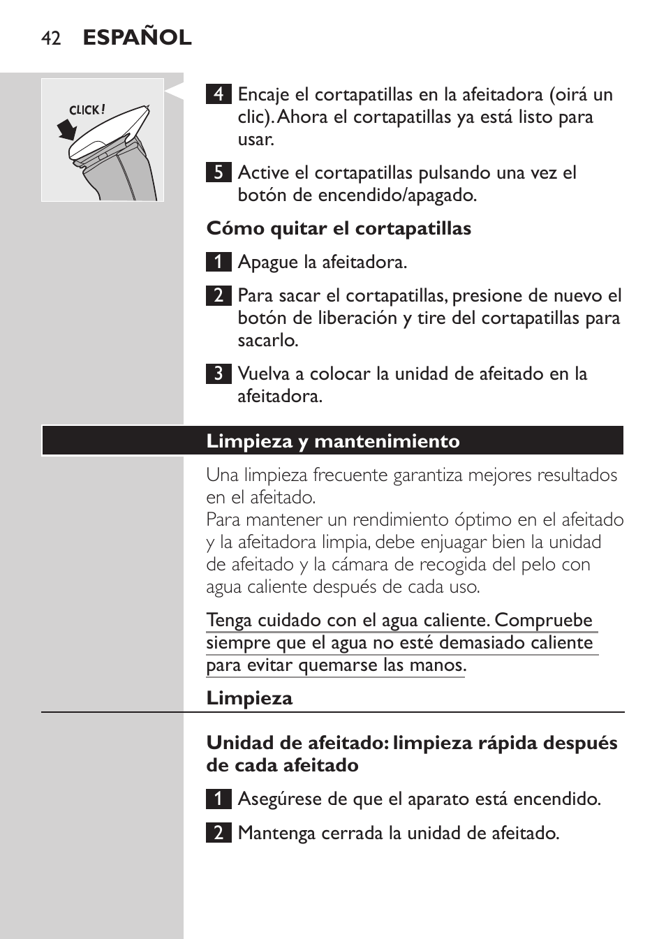 Cómo quitar el cortapatillas, Limpieza y mantenimiento | Philips NIVEA FOR MEN Rasierer User Manual | Page 40 / 124