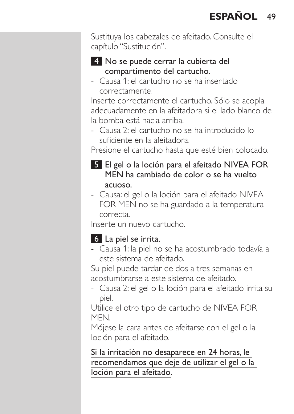 Philips NIVEA FOR MEN Rasierer User Manual | Page 47 / 124