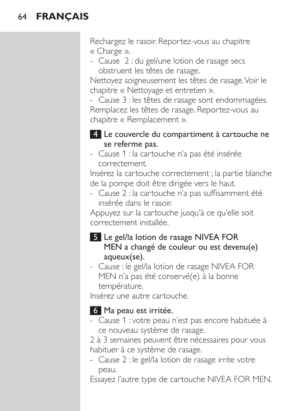 Philips NIVEA FOR MEN Rasierer User Manual | Page 62 / 124