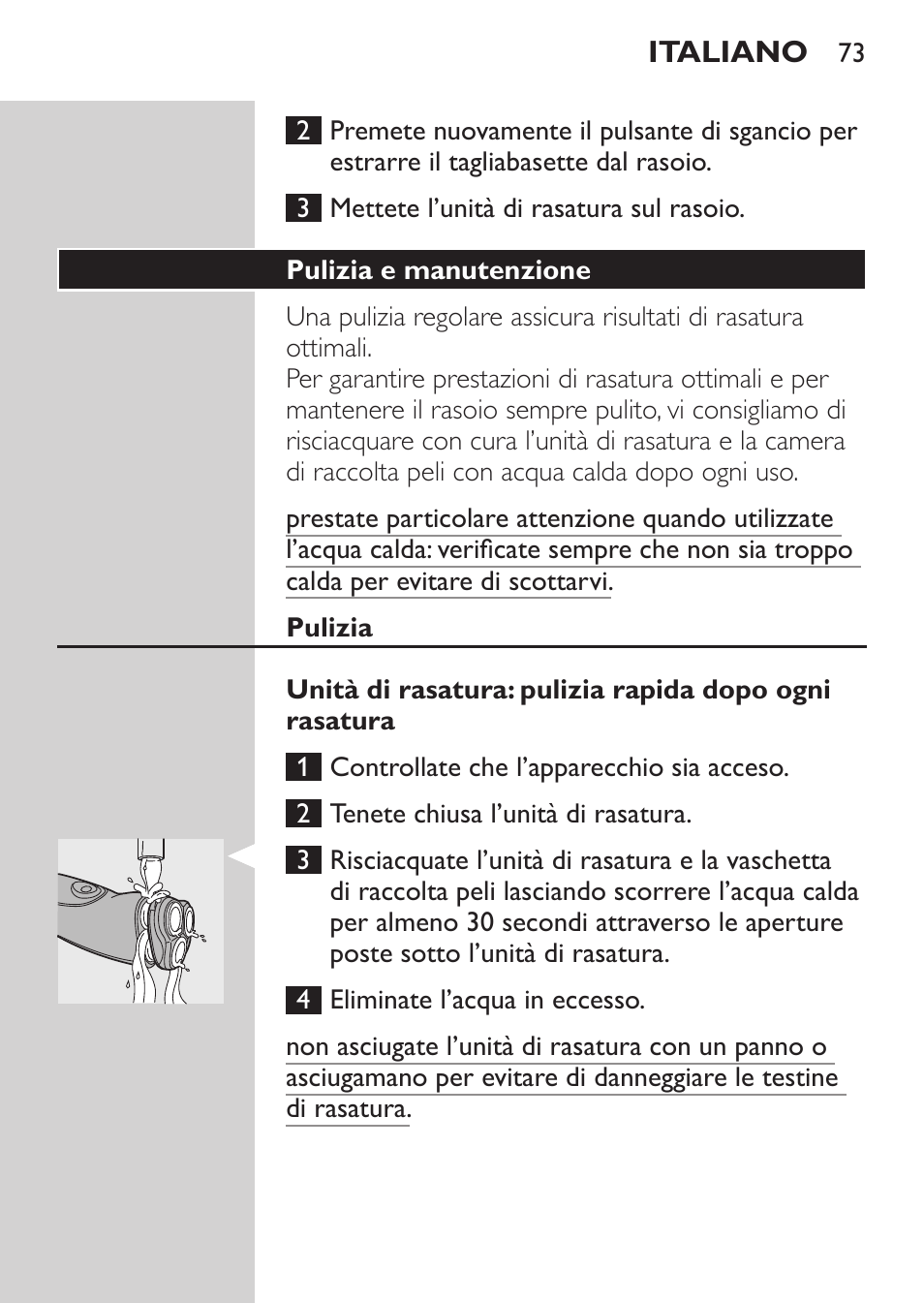 Pulizia e manutenzione, Pulizia | Philips NIVEA FOR MEN Rasierer User Manual | Page 71 / 124