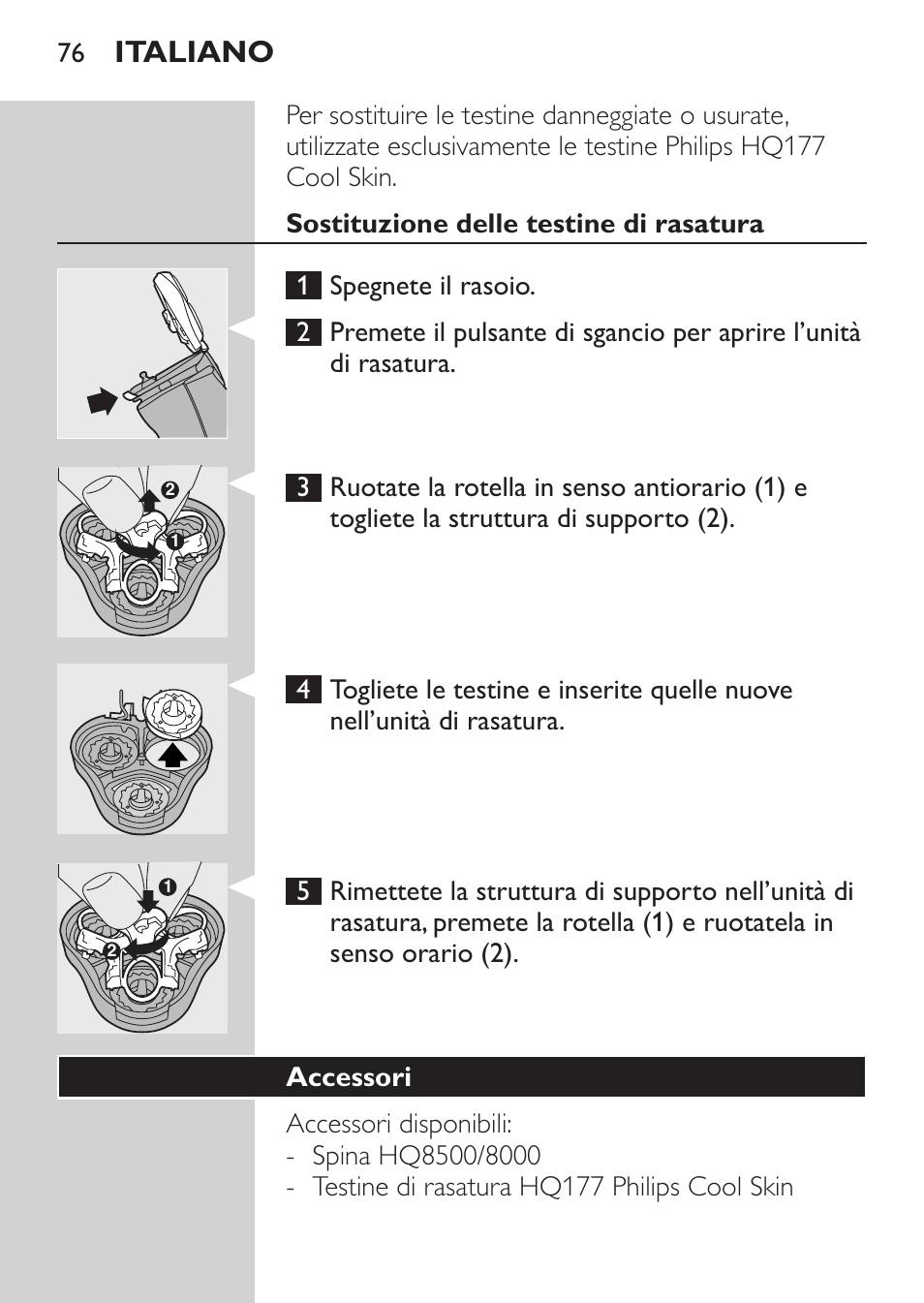 Sostituzione delle testine di rasatura, Accessori, Italiano | Philips NIVEA FOR MEN Rasierer User Manual | Page 74 / 124