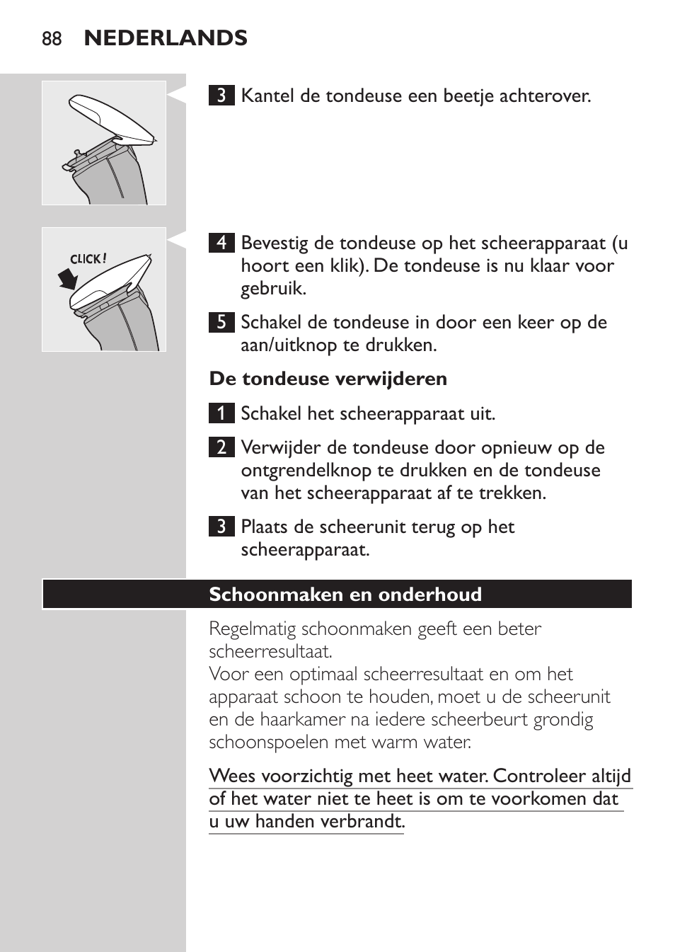 Bijknippen, De tondeuse bevestigen, De tondeuse verwijderen | Philips NIVEA FOR MEN Rasierer User Manual | Page 86 / 124