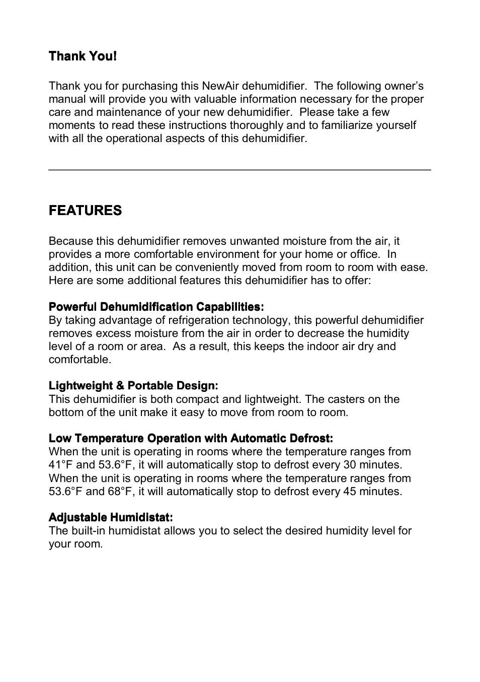 Features | NewAir AD-400 User Manual | Page 2 / 12