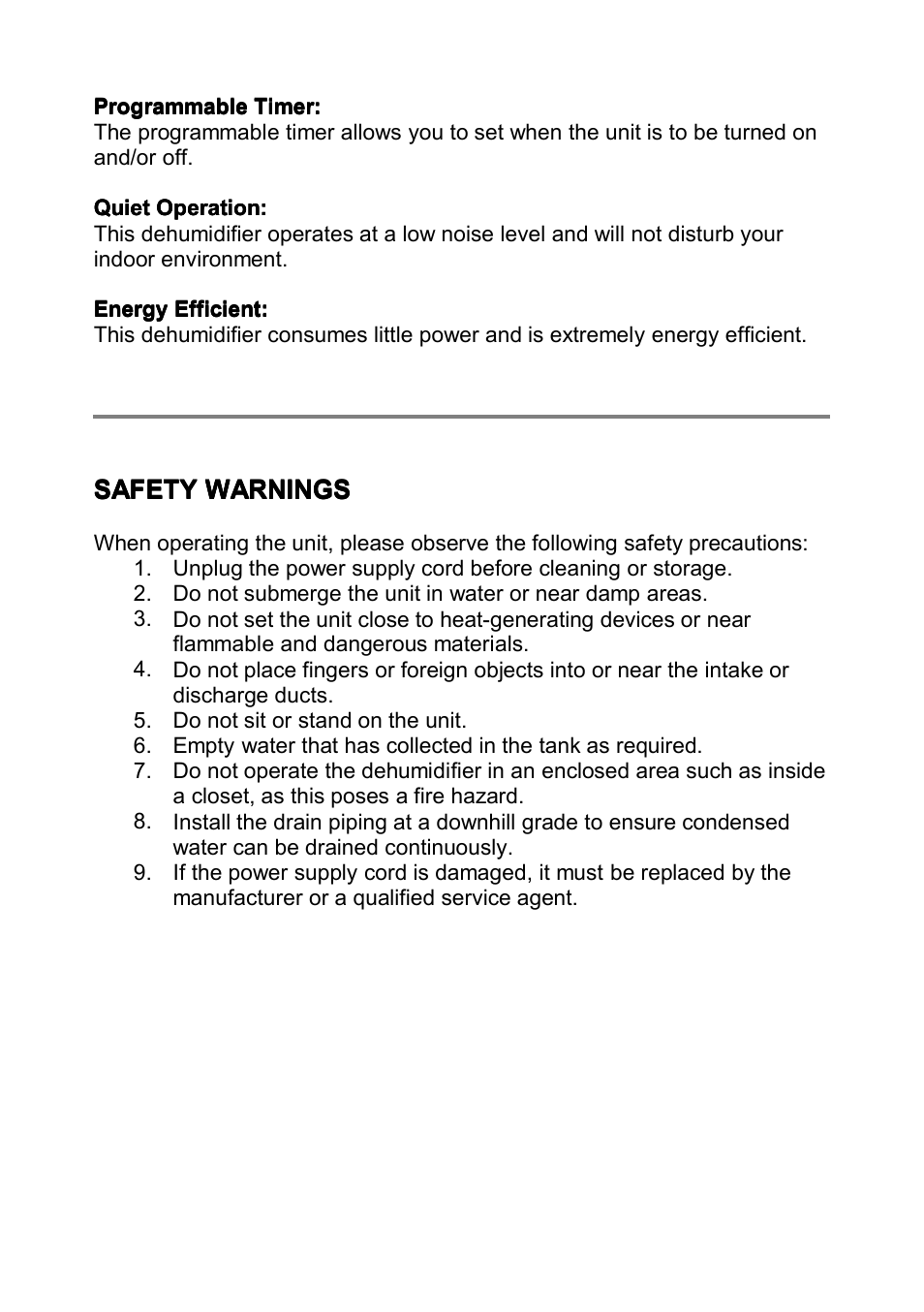 Safety, Safety warnings warnings warnings warnings | NewAir AD-400 User Manual | Page 3 / 12