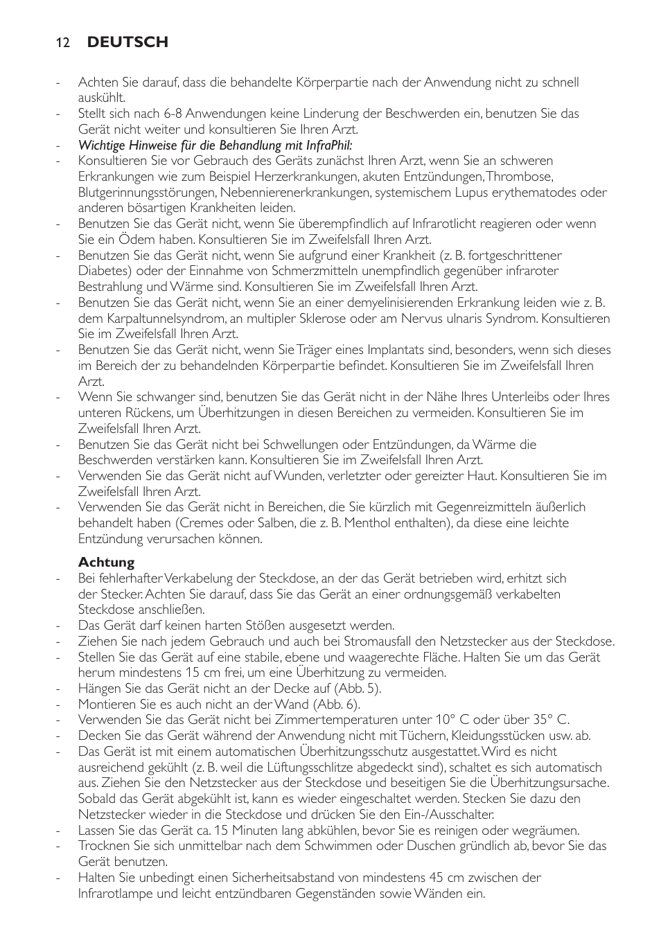 Achtung | Philips InfraPhil Infrarotlampe User Manual | Page 12 / 60