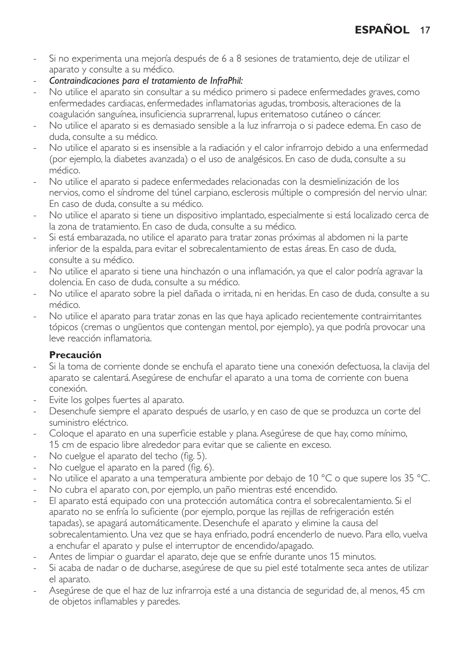 Precaución | Philips InfraPhil Infrarotlampe User Manual | Page 17 / 60