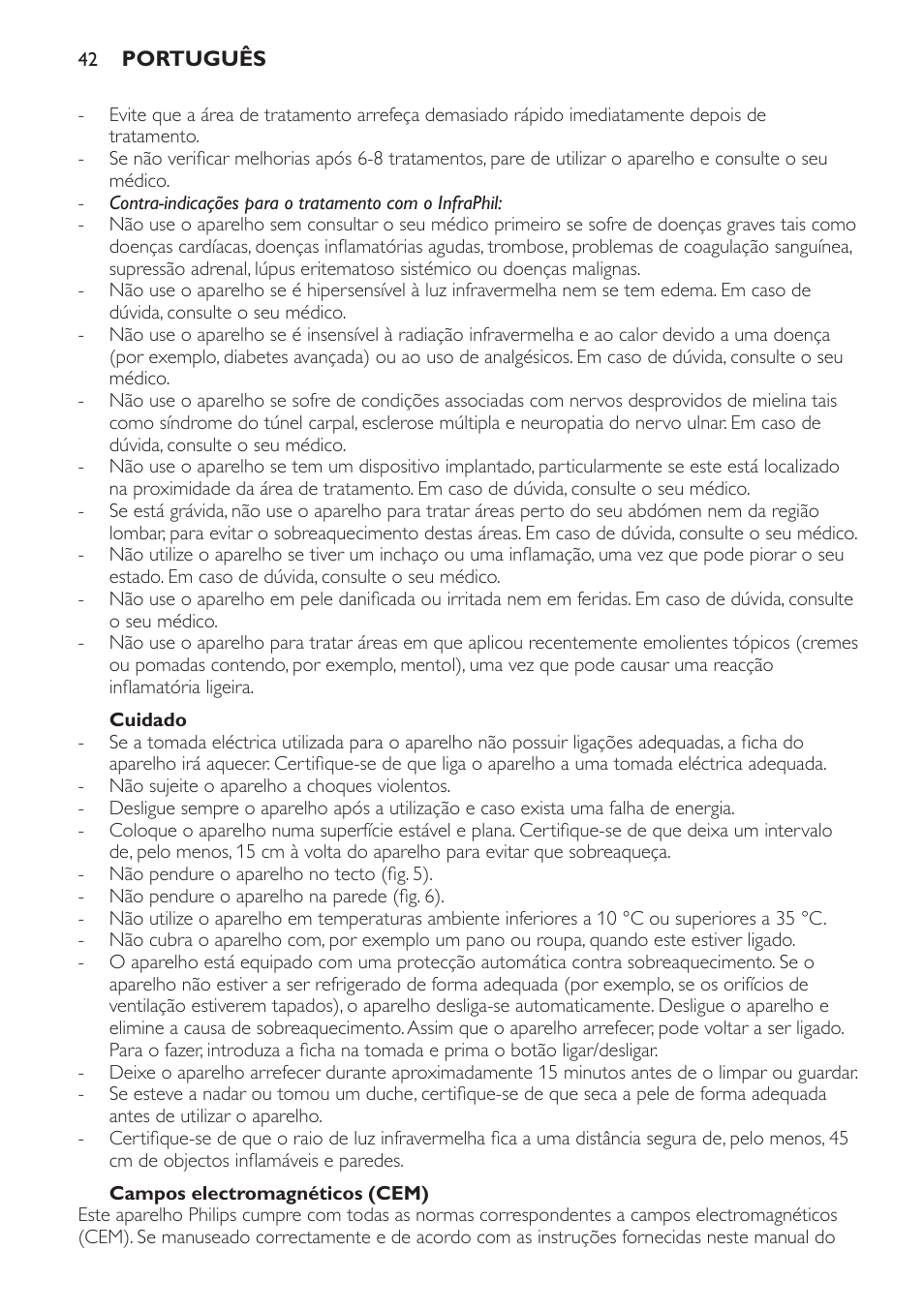 Cuidado, Campos electromagnéticos (cem) | Philips InfraPhil Infrarotlampe User Manual | Page 42 / 60
