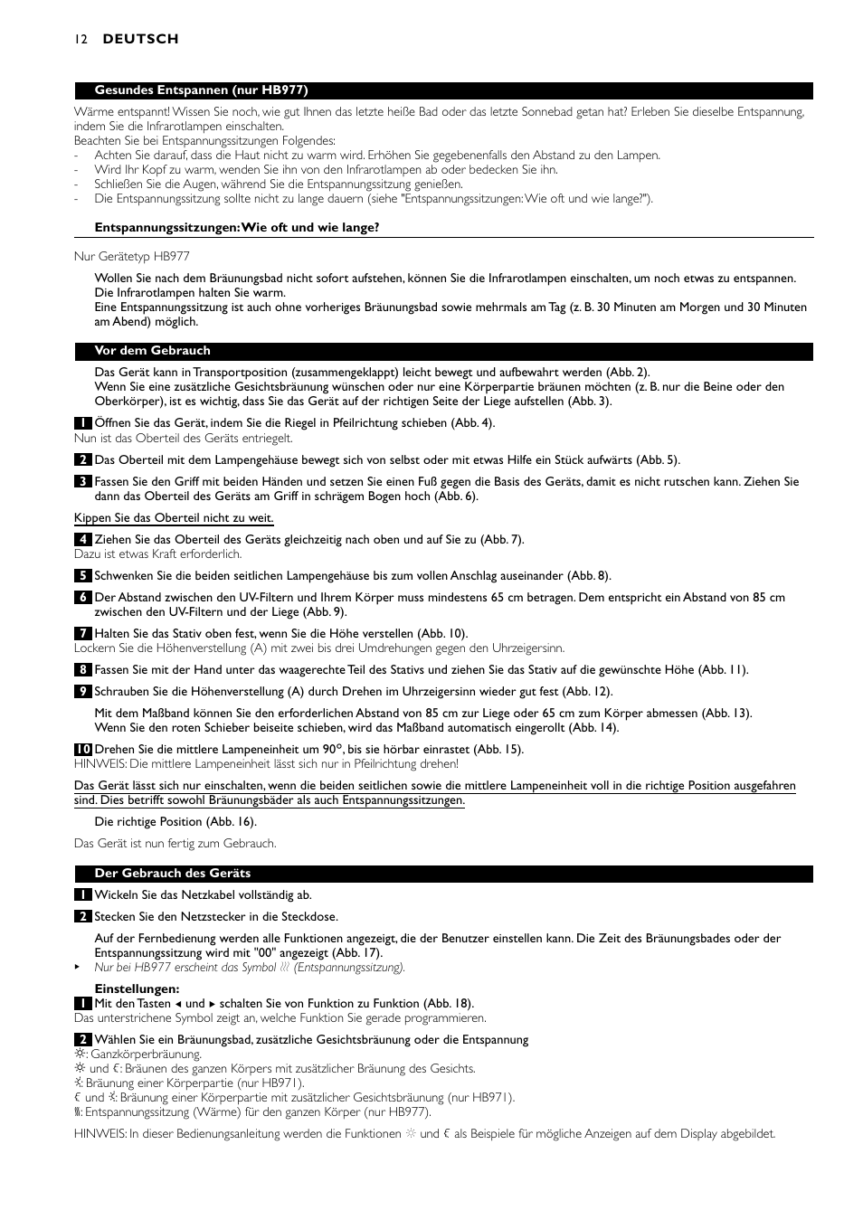 Philips Zusammenklappbarer Ganzkörperbräuner User Manual | Page 12 / 72