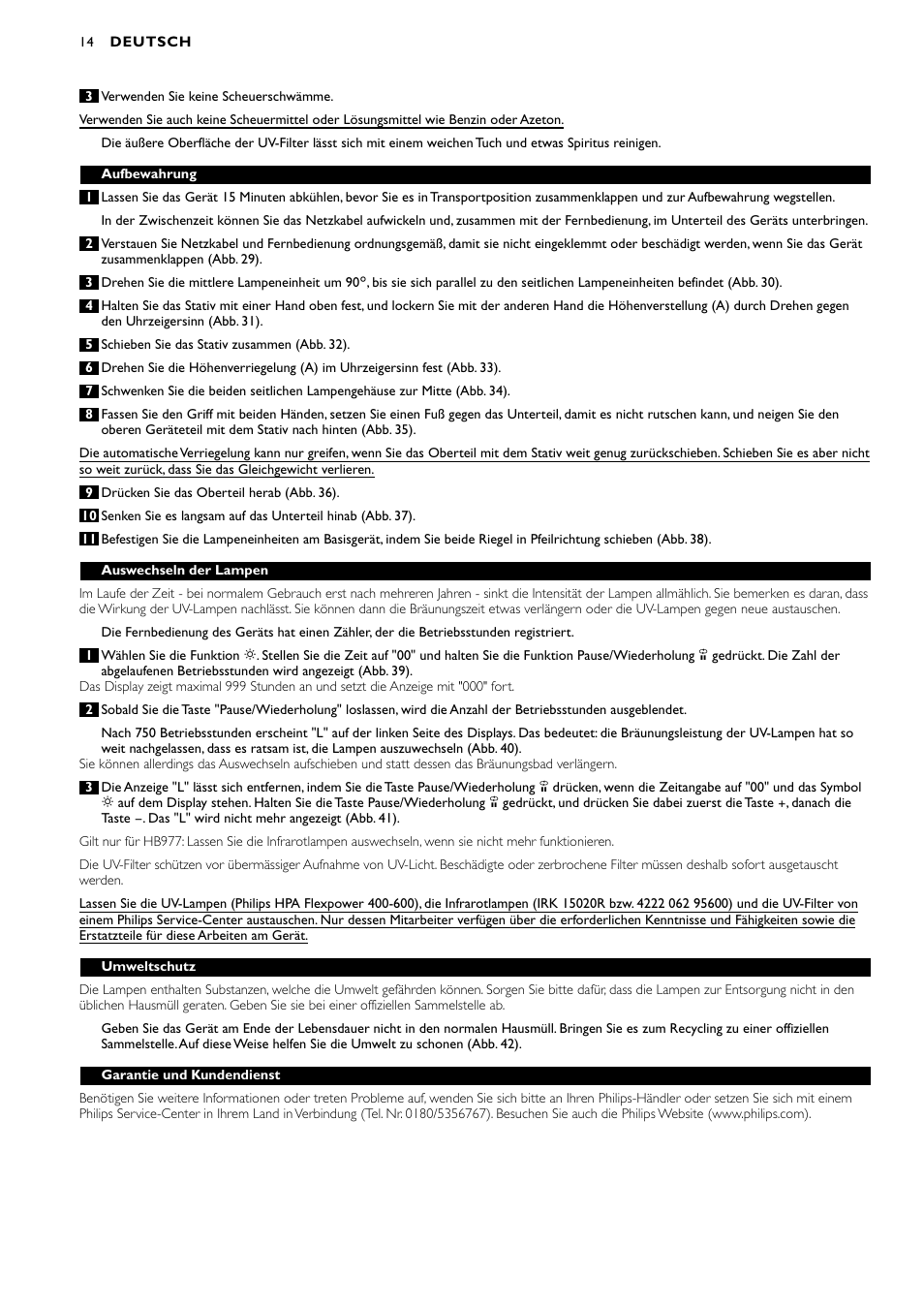 Philips Zusammenklappbarer Ganzkörperbräuner User Manual | Page 14 / 72