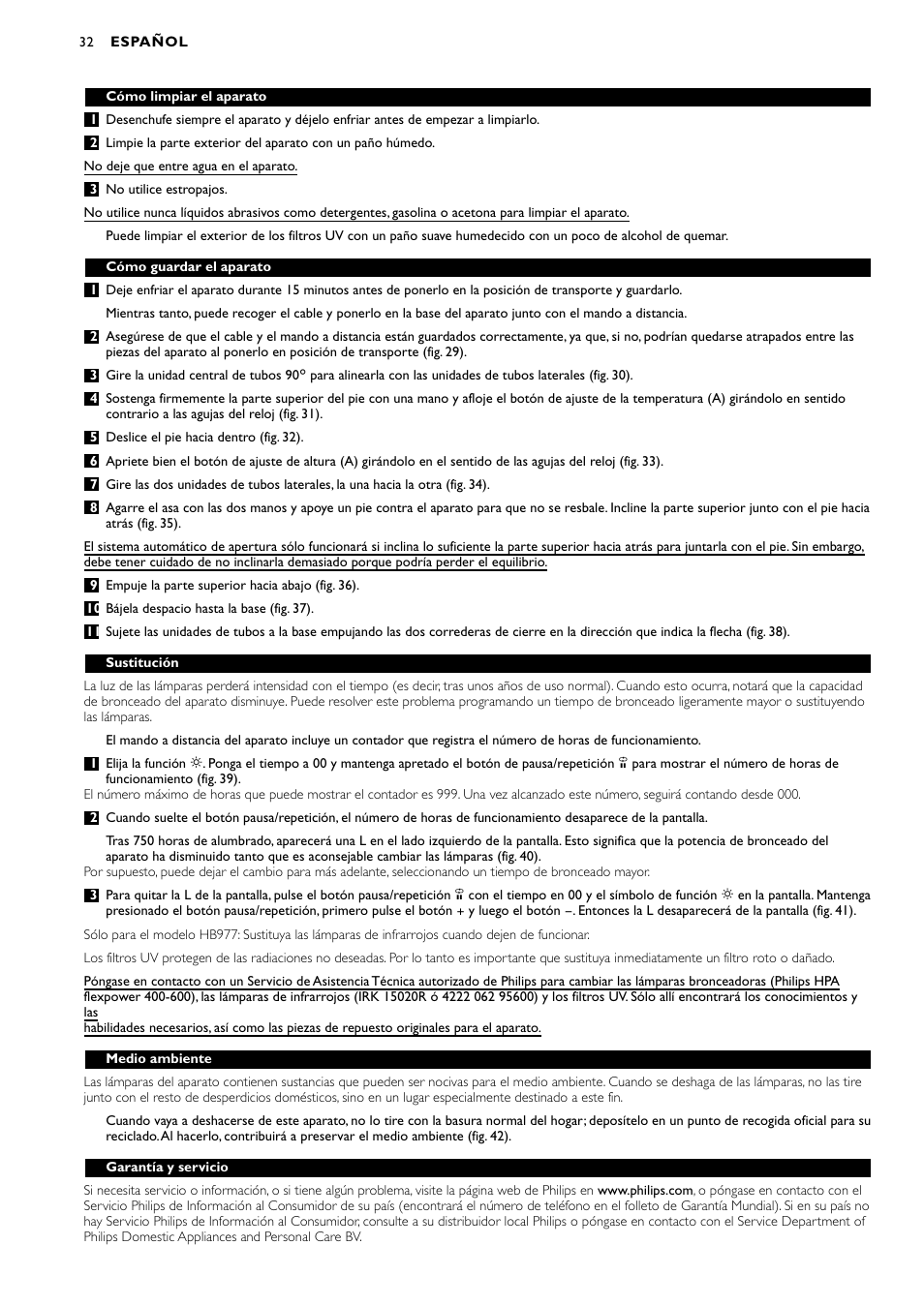 Philips Zusammenklappbarer Ganzkörperbräuner User Manual | Page 32 / 72