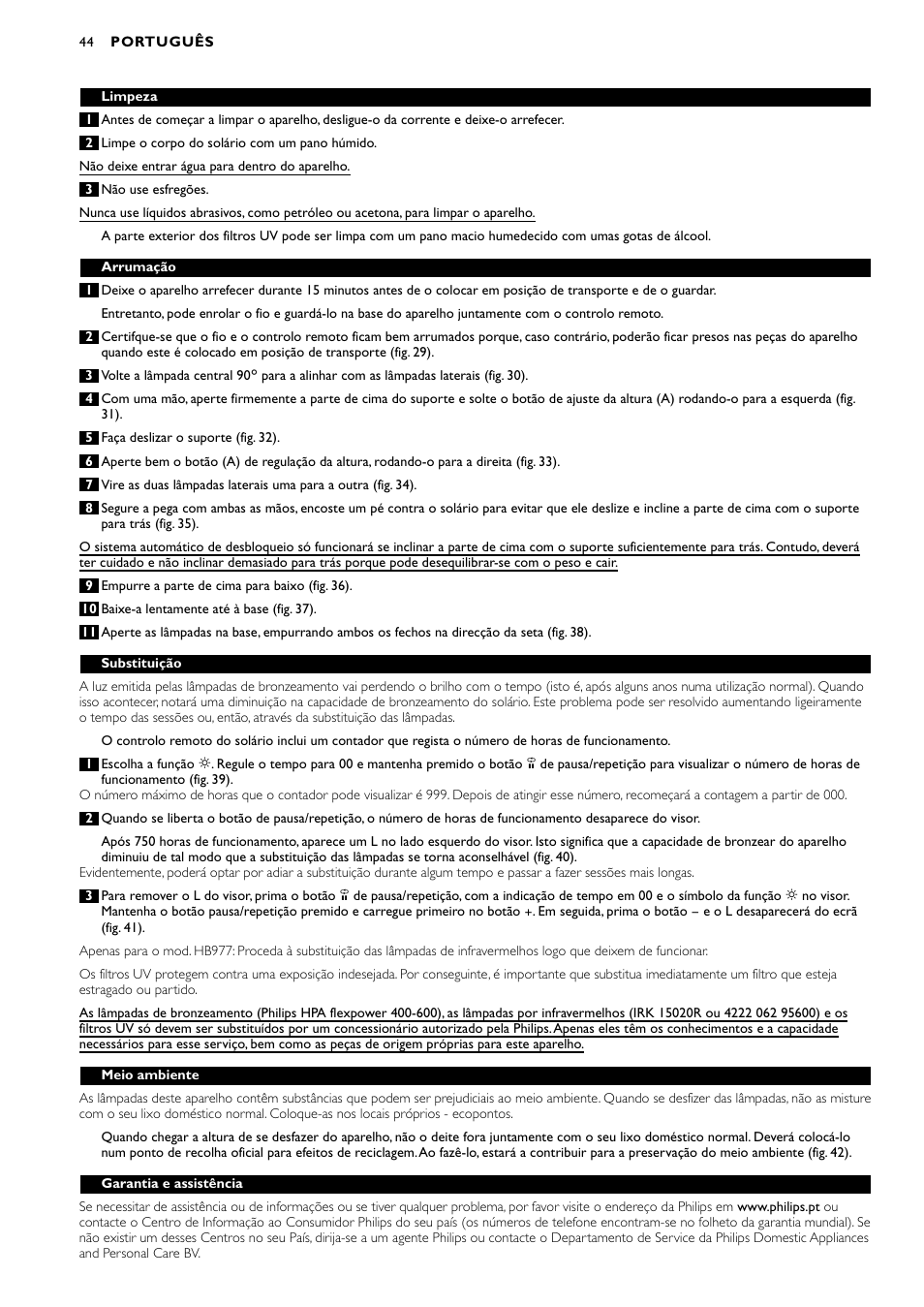 Philips Zusammenklappbarer Ganzkörperbräuner User Manual | Page 44 / 72