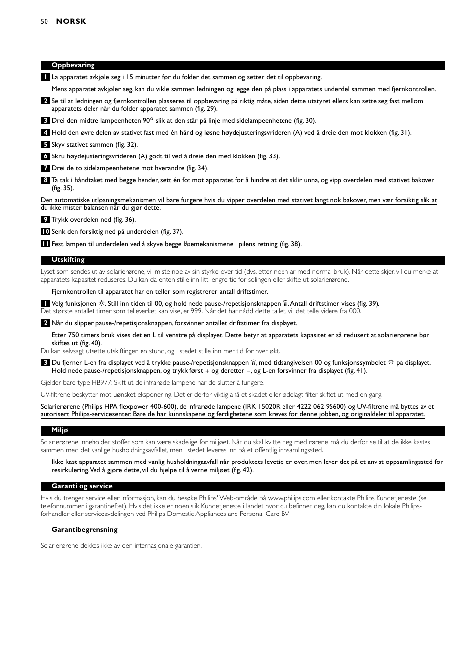 Philips Zusammenklappbarer Ganzkörperbräuner User Manual | Page 50 / 72