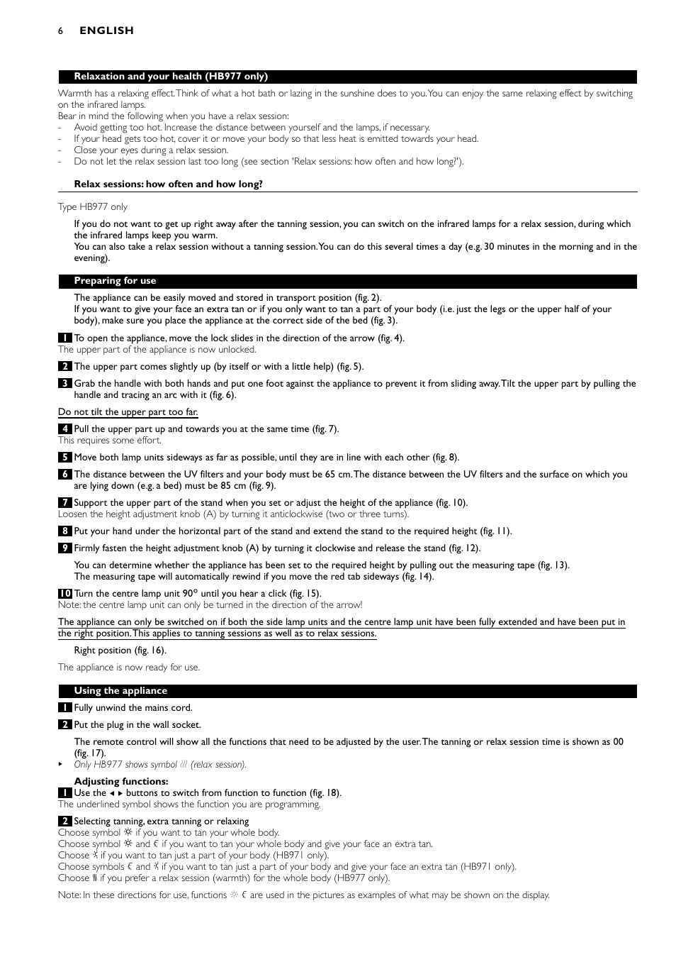 Philips Zusammenklappbarer Ganzkörperbräuner User Manual | Page 6 / 72