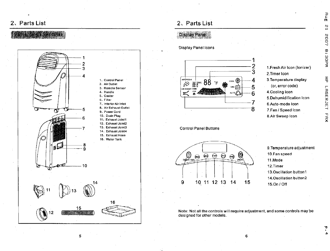 2> parts list, Parts list | NewAir ACP-1000E User Manual | Page 4 / 10