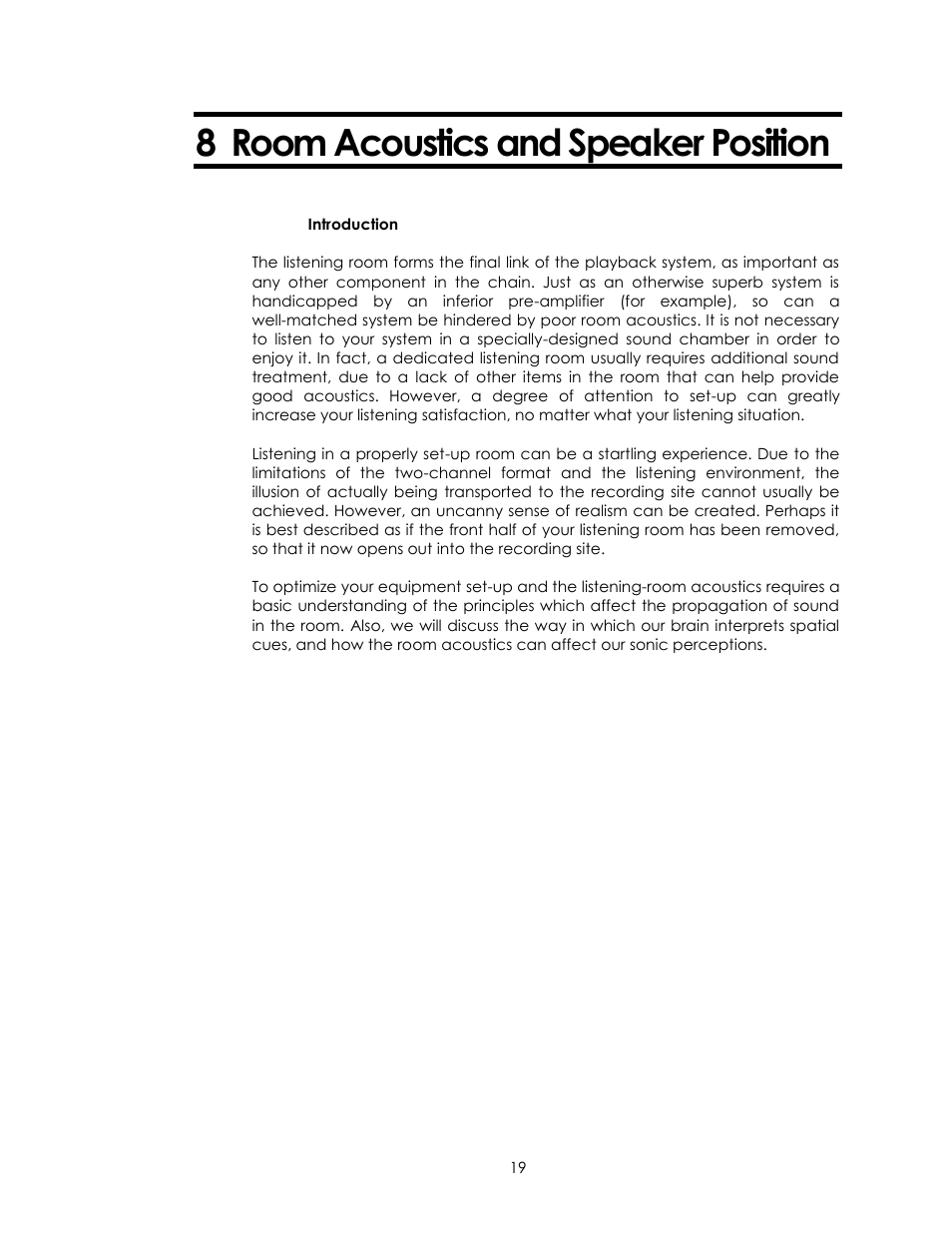 8 room acoustics and speaker position | Avalon Acoustics Isis User Manual | Page 19 / 44