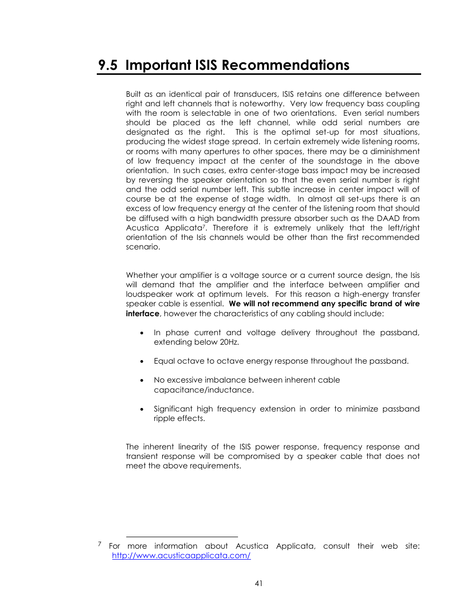 5 important isis recommendations | Avalon Acoustics Isis User Manual | Page 41 / 44