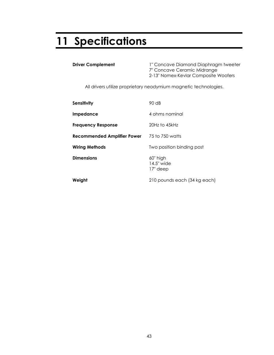 11 specifications | Avalon Acoustics Isis User Manual | Page 43 / 44