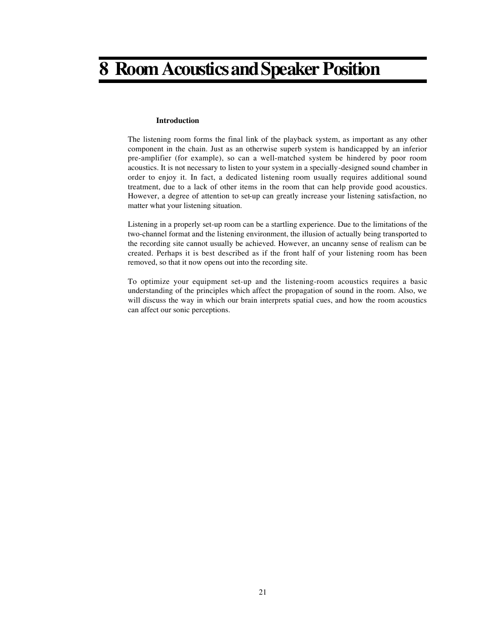 8 room acoustics and speaker position | Avalon Acoustics OPUS Ceramique Loudspeaker User Manual | Page 21 / 45